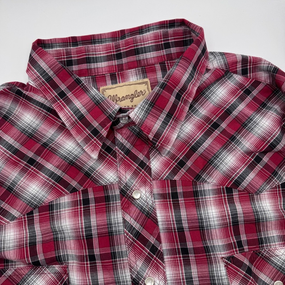Wrangler Western Shirt Mens 3XL Plaid Long Sleeve Red Black Cowboy Rodeo